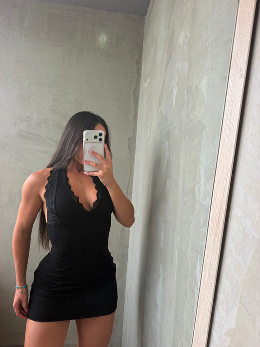Black Lace Halter Dress