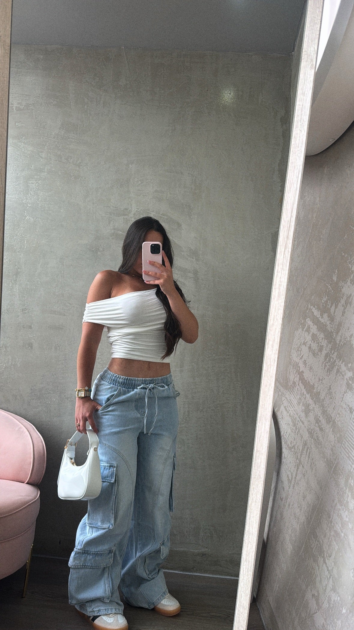 Light Blue Elastic Band Cargo Jeans