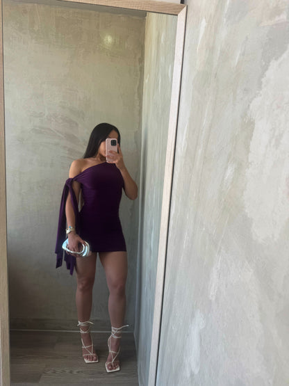 Plum Off Shoulder Side Tide Dress