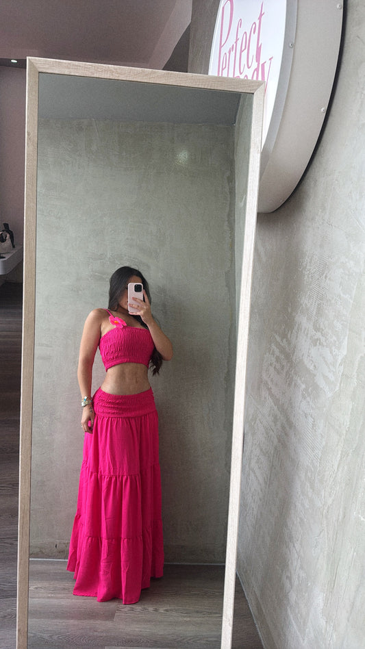 Bright Pink Maxi Skirt Set