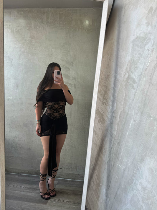 Black Off Shoulder Lace Dress