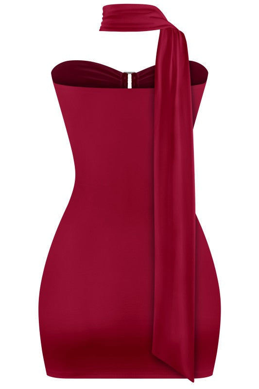 Burgundy Halter Strapless Dress