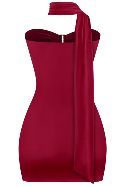 Burgundy Halter Strapless Dress