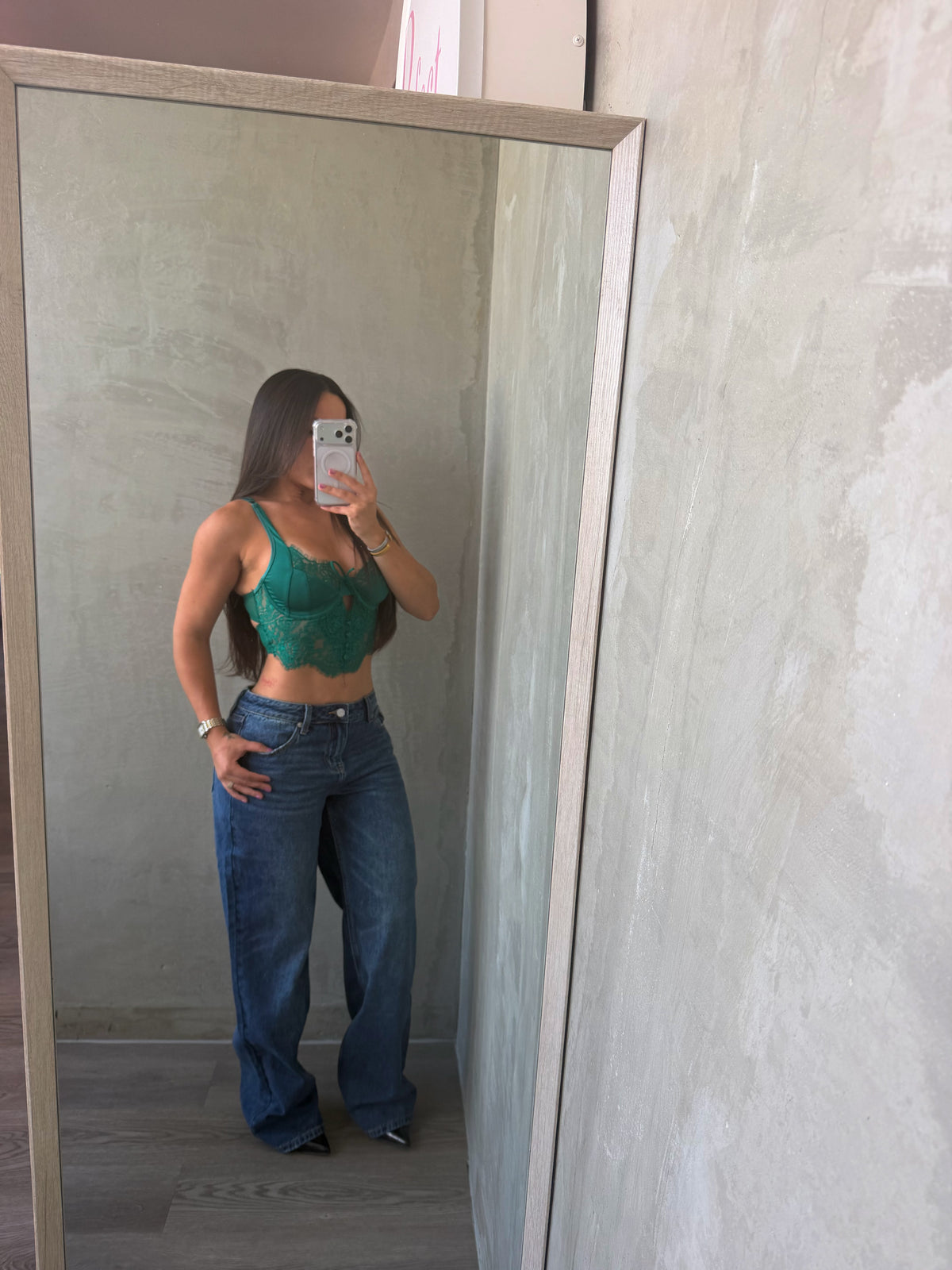 Green Lace Crop Top Corset