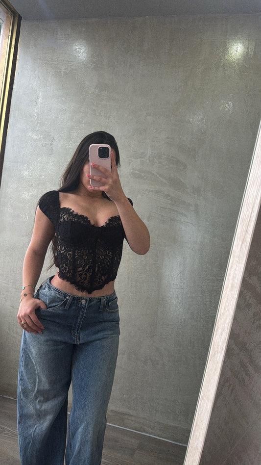 Black Lace Bustier Top