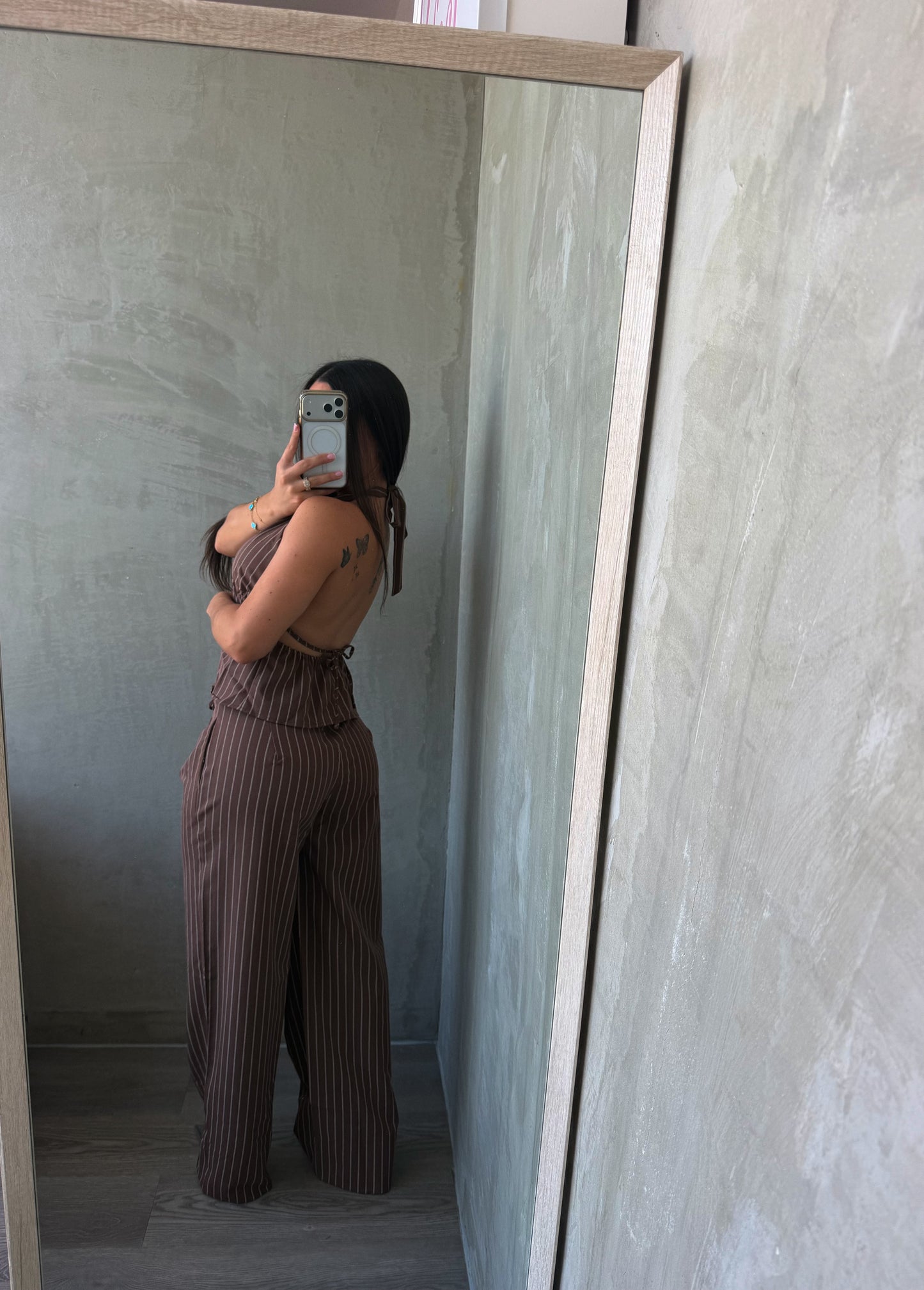 Mocha Stripes Pants Set
