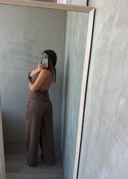 Mocha Stripes Pants Set