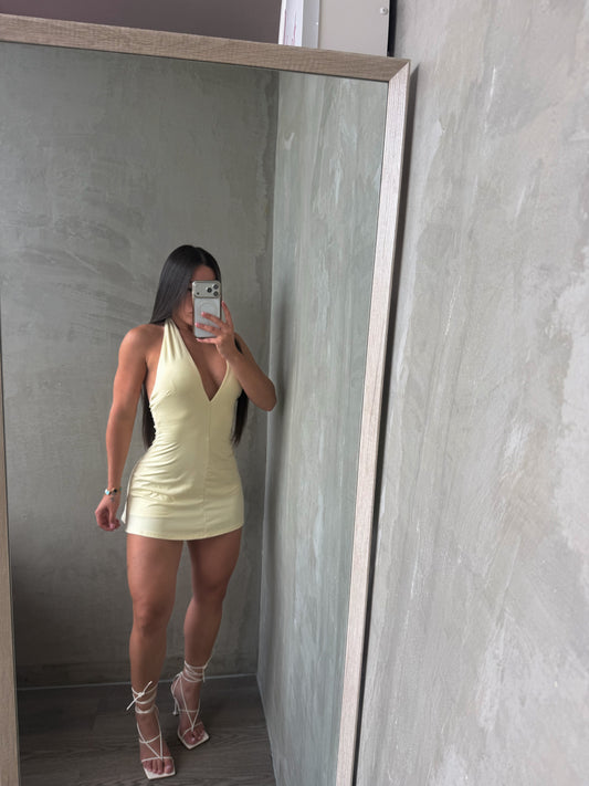 Light Yellow Halter Romper Dress