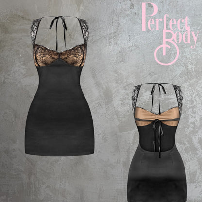 Black Lace Satin Dress