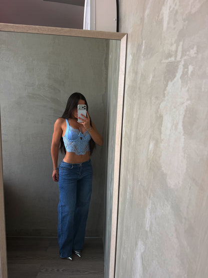 Light Blue Lace Crop Top