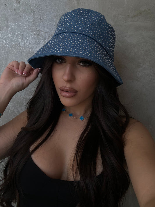 Denim Rhinestones Bucket Hat