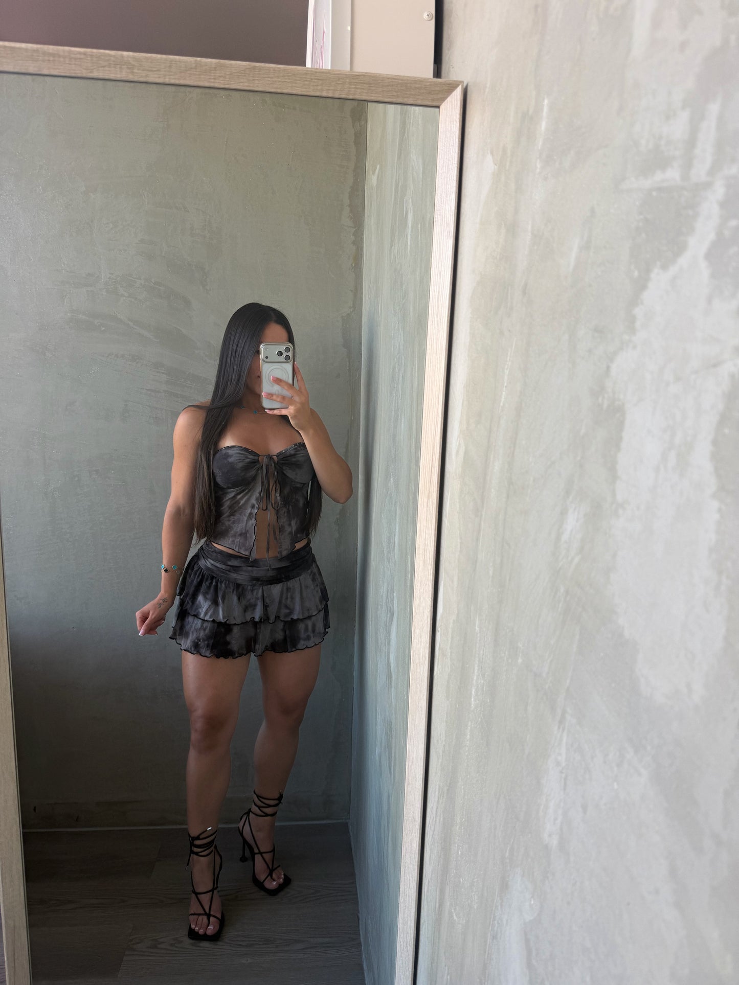 Black & Gray Tube Top & Skirt Set
