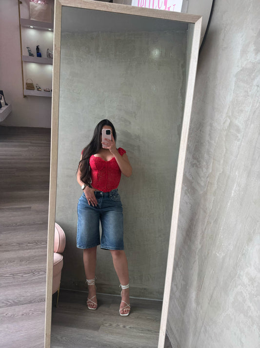 Red Lace Bustier Top