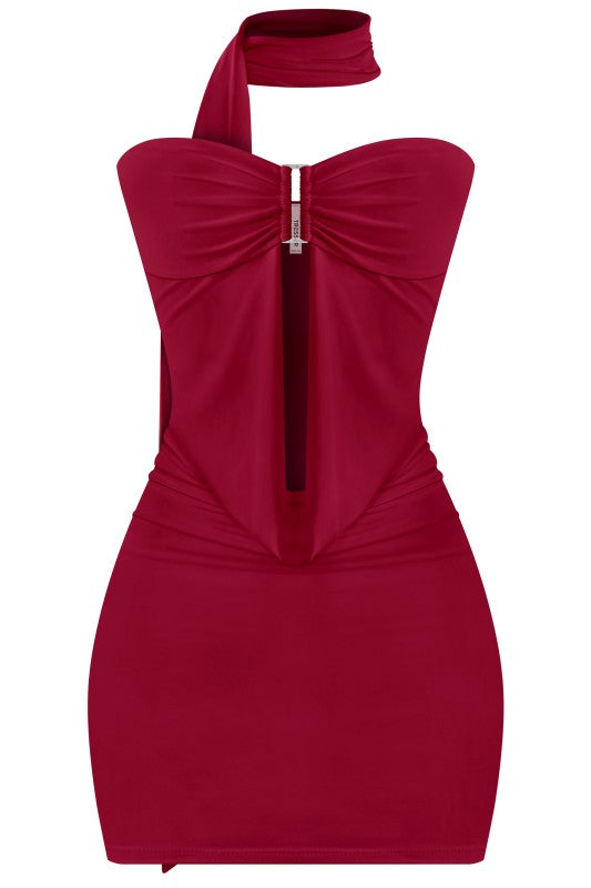 Burgundy Halter Strapless Dress