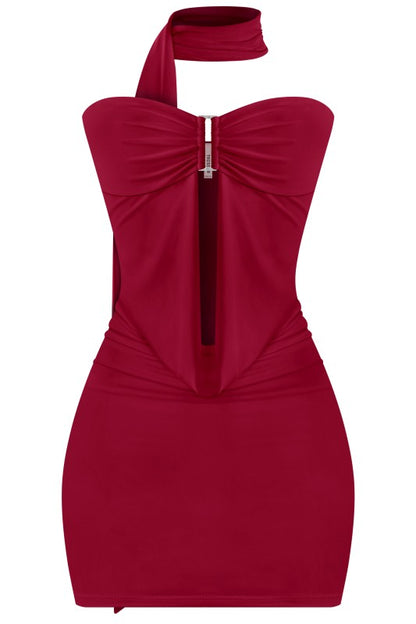 Burgundy Halter Strapless Dress