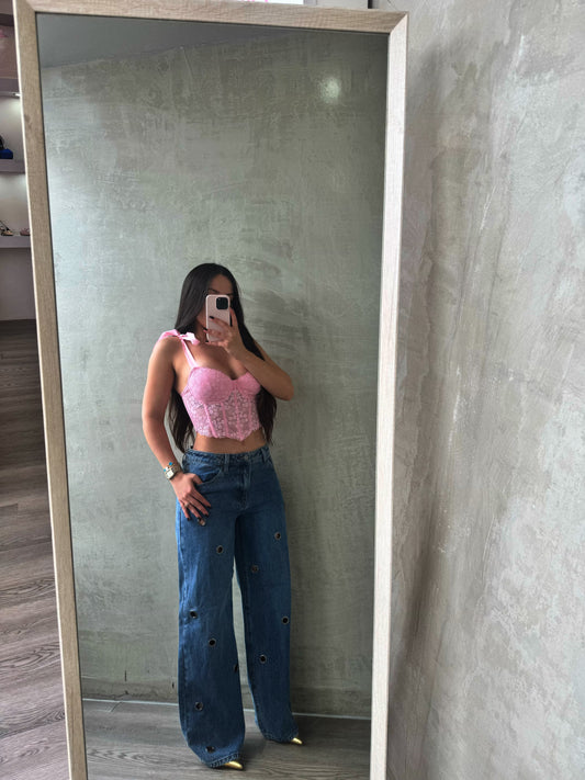 Low Rise Eyelet Detail Jeans