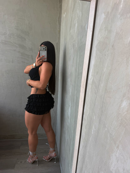 Black Halter Top & Shorts Set