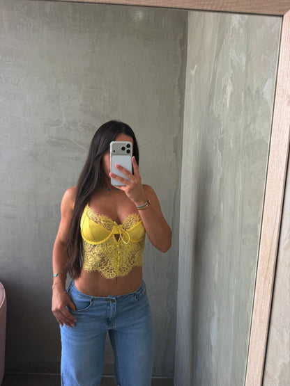 Yellow Lace Crop Top