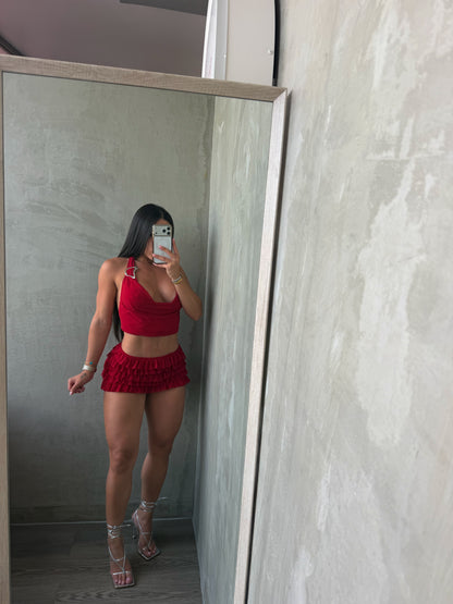 Red Halter Top & Shorts Set