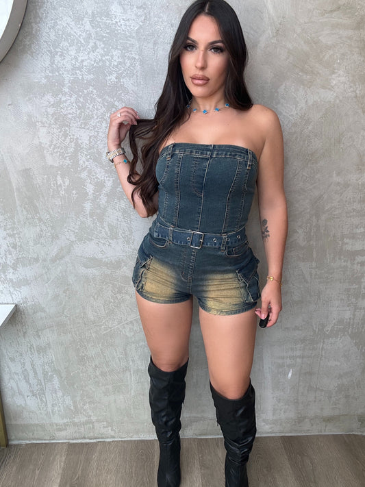 Vintage Denim Wash Romper