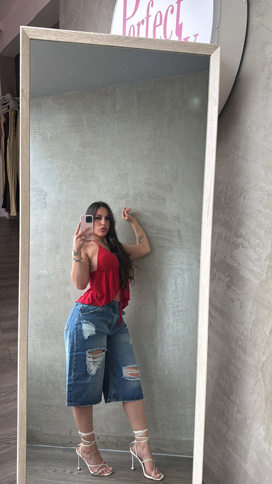Blue Distressed Jorts RESTOCK