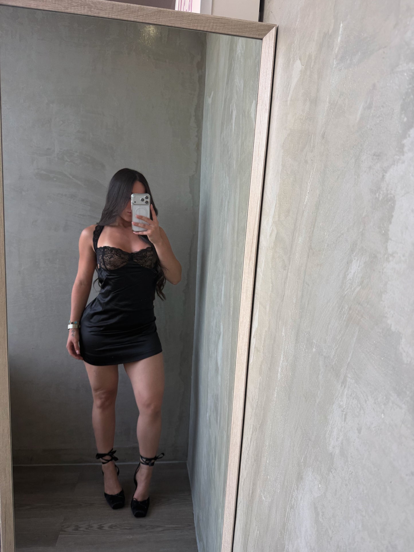Black Lace Satin Dress