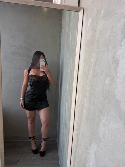 Black Lace Satin Dress
