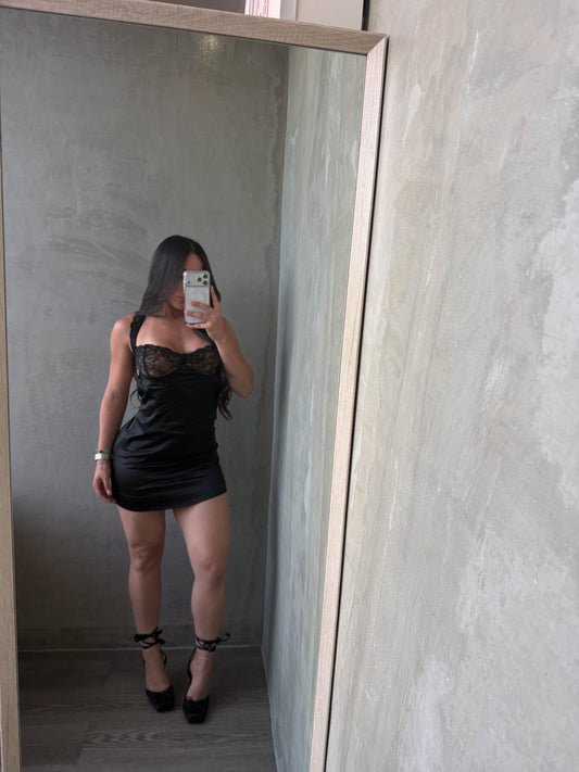 Black Lace Satin Dress