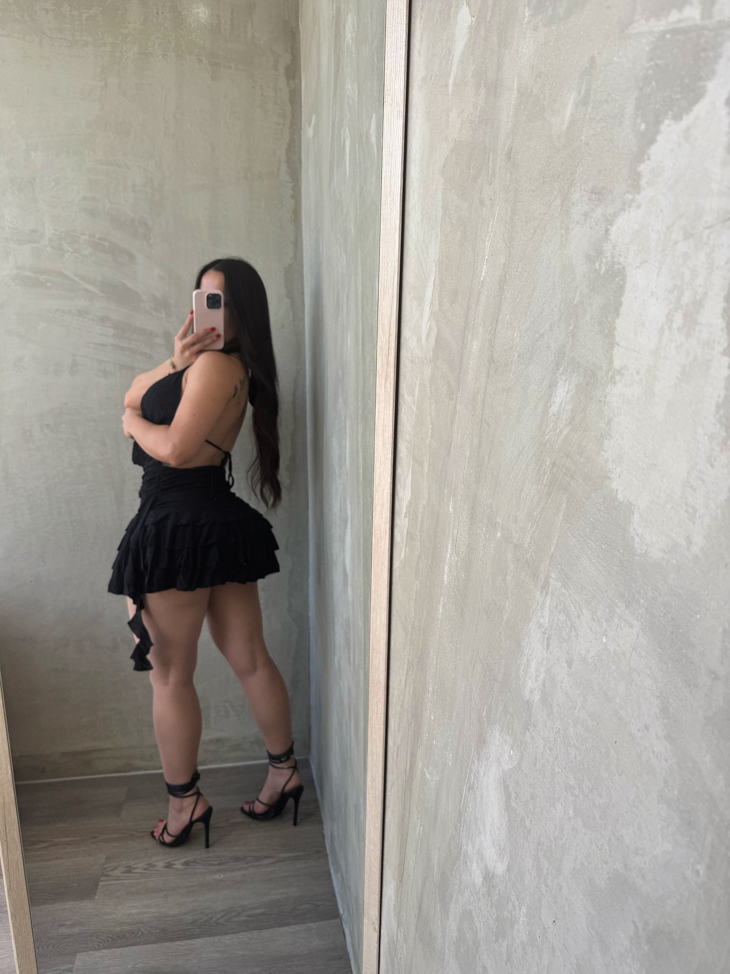 Black Glitter Halter Dress