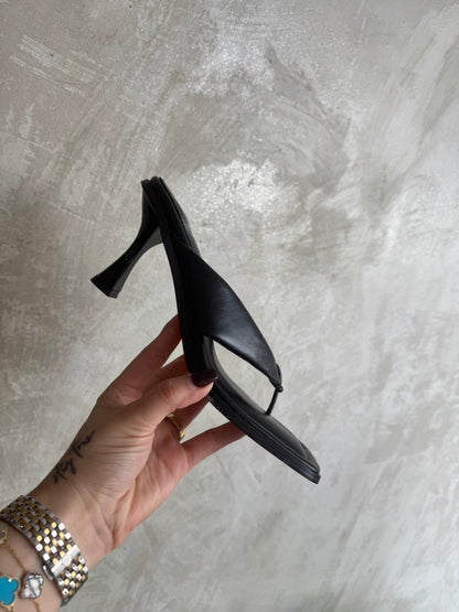 Black Leather Heels Sandals
