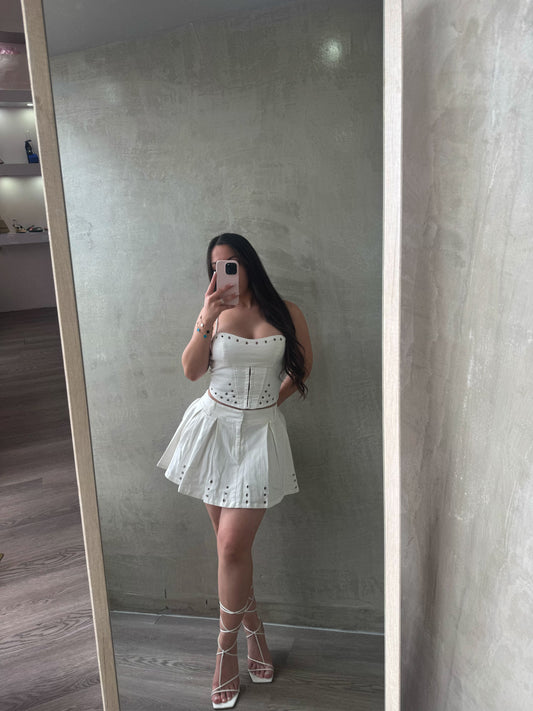 White Denim Skirt Set