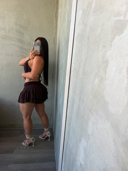 Chocolate Halter Top & Skirt Set