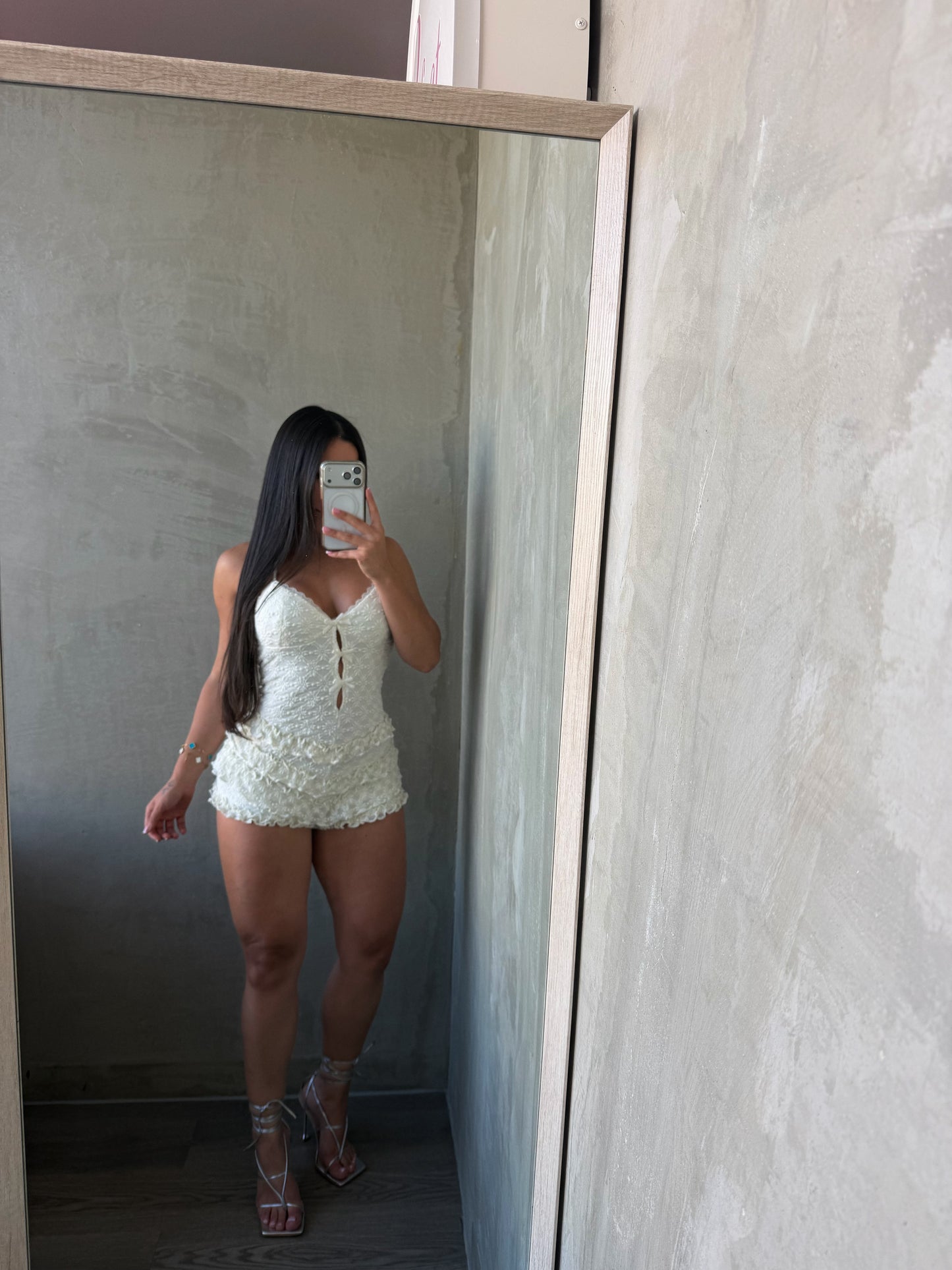 Cream Lace Ruffled Romper