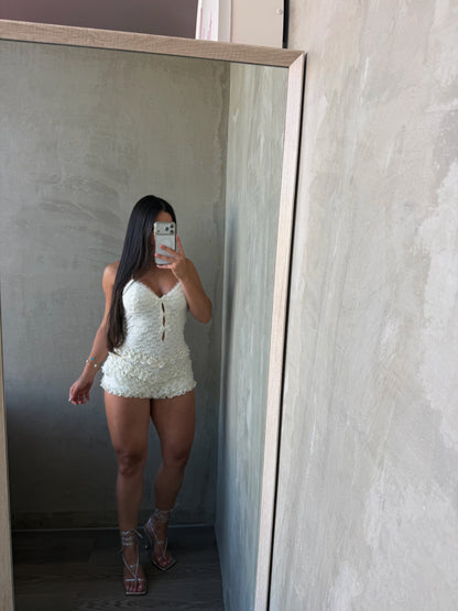 Cream Lace Ruffled Romper