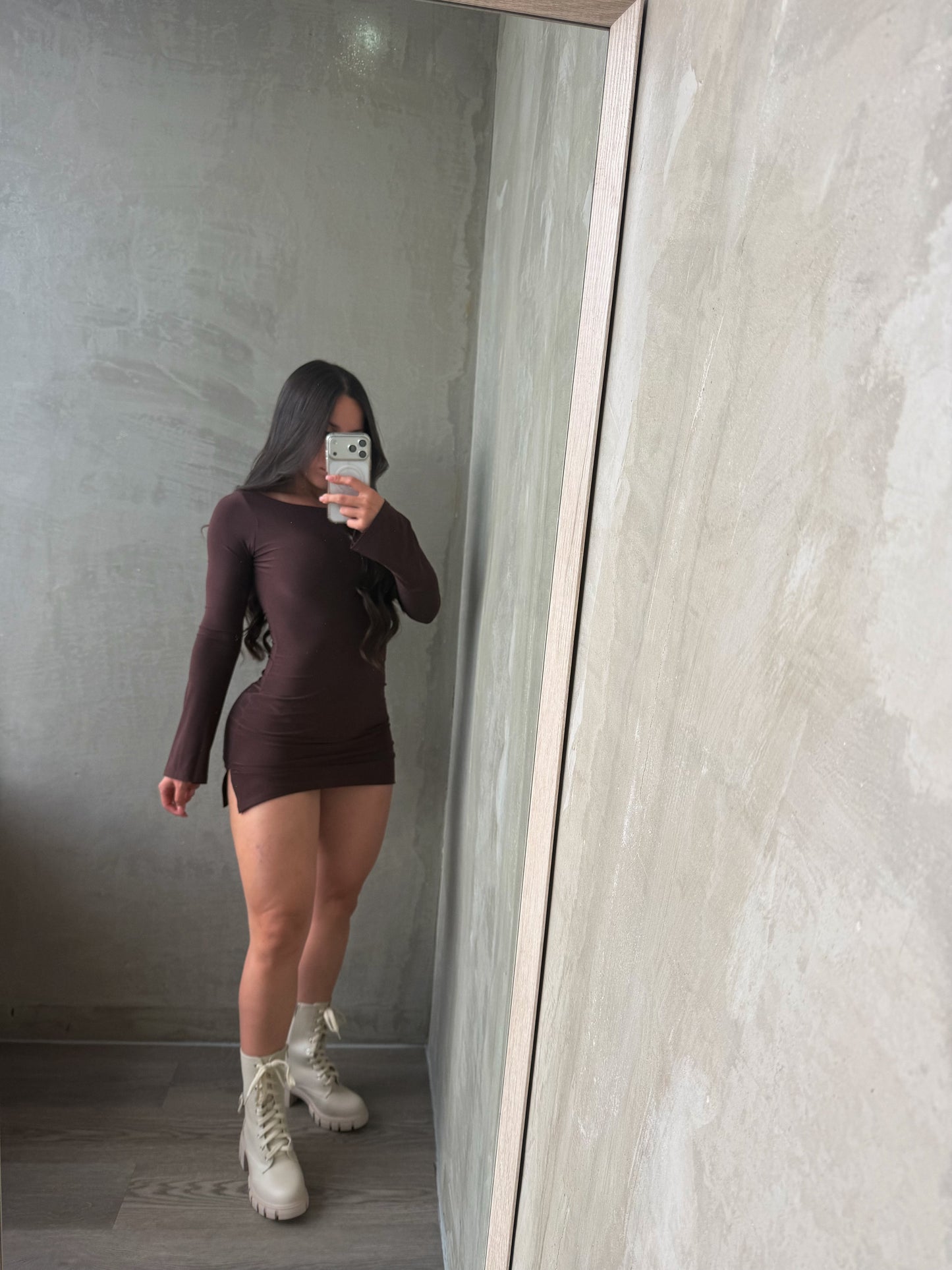 Brown Long Sleeve Dress