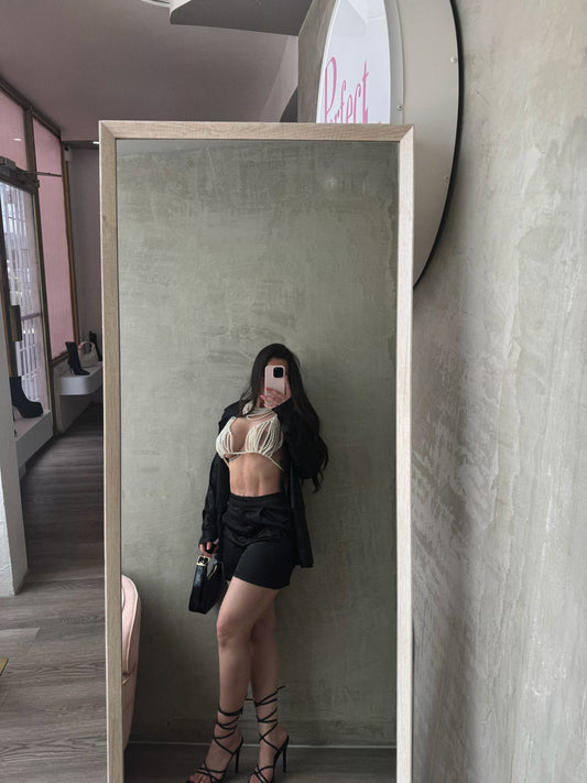 Black Satin Blazer Set