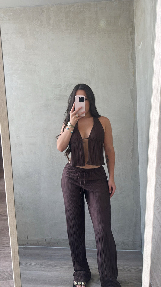 Brown Halter Top & Pants Set
