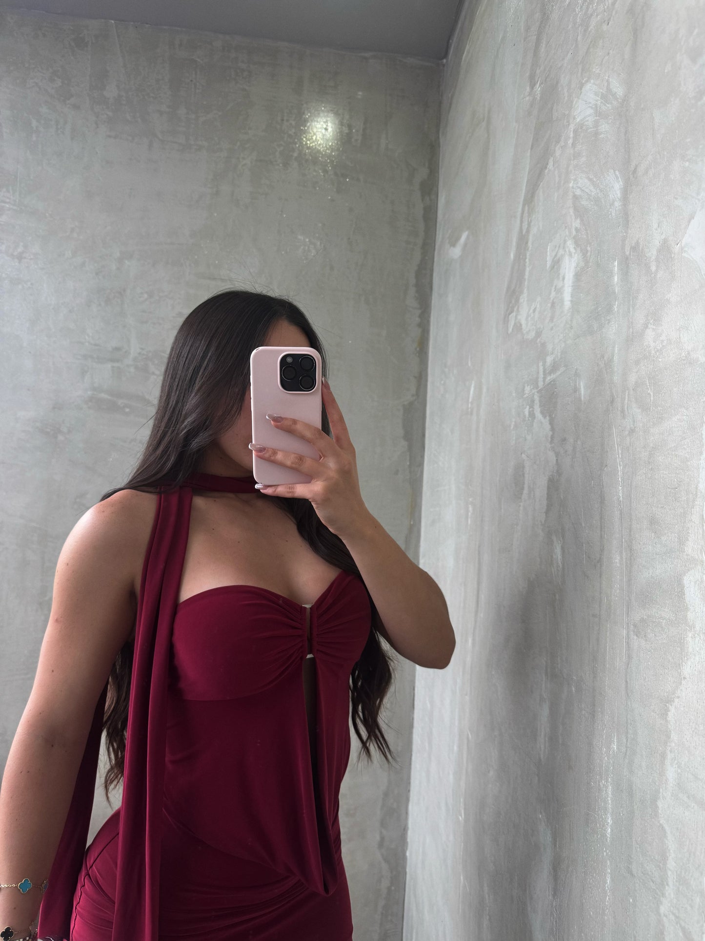 Burgundy Halter Strapless Dress