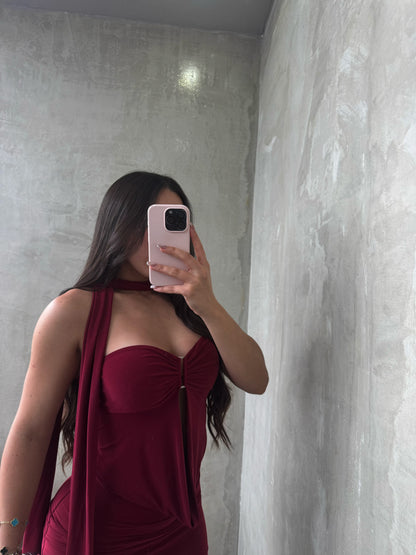 Burgundy Halter Strapless Dress