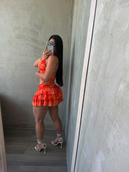 Floral Orange Skirt Set