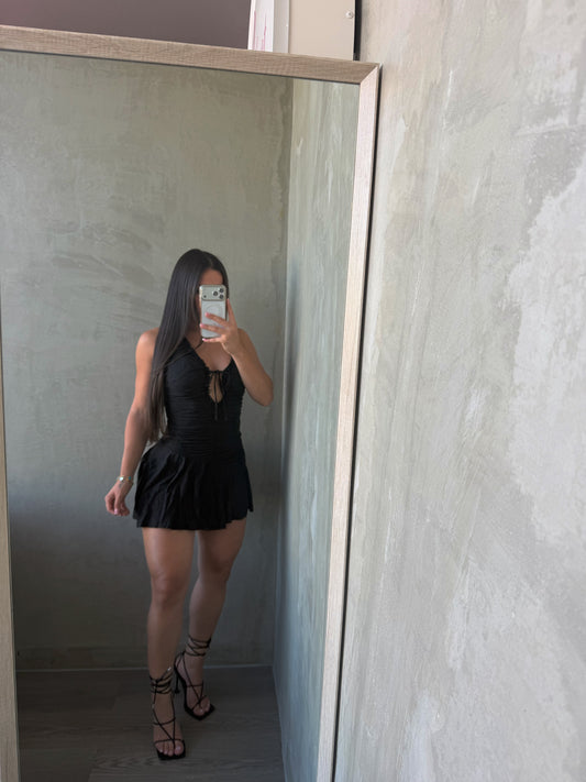 Black Halter Glitter Dress