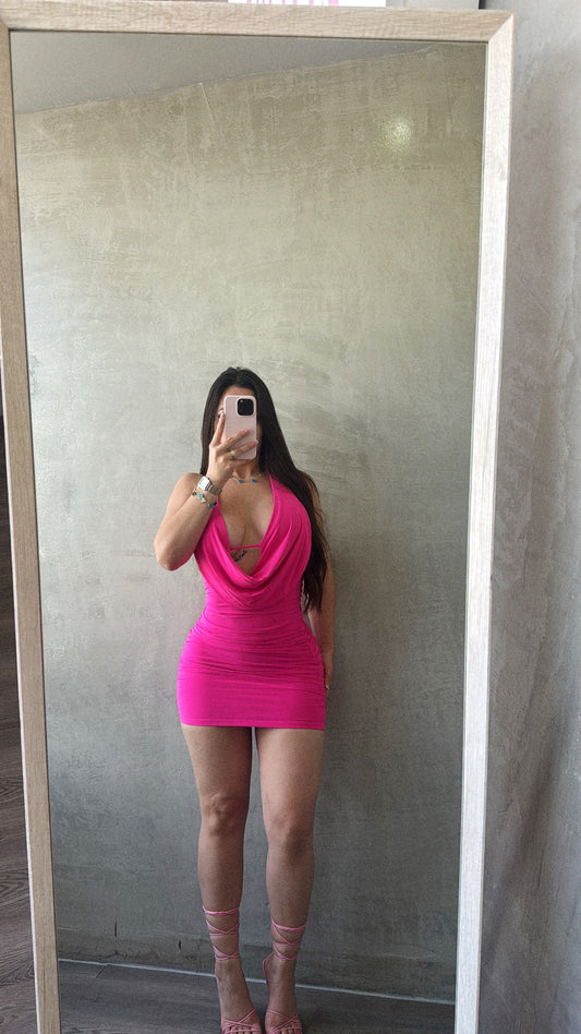 Bright Pink Halter Dress