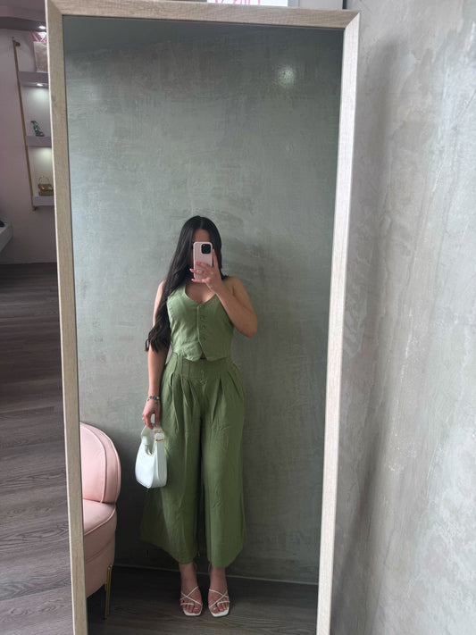 Olive Green Pants & Vest Set