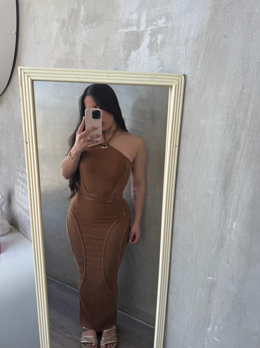 Coffee Mineral Wash Midi Dress