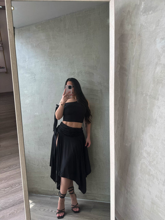 Black Asymmetrical Skirt & Top Set