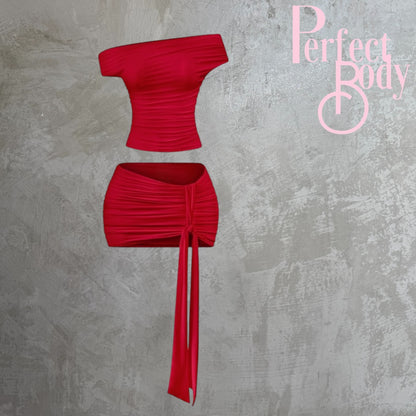Red Asymmetrical Skirt Set