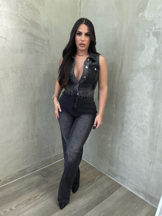 Black Denim Jumpsuit