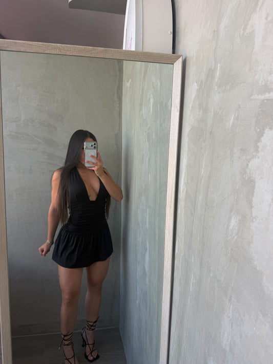 Black Halter Romper Dress