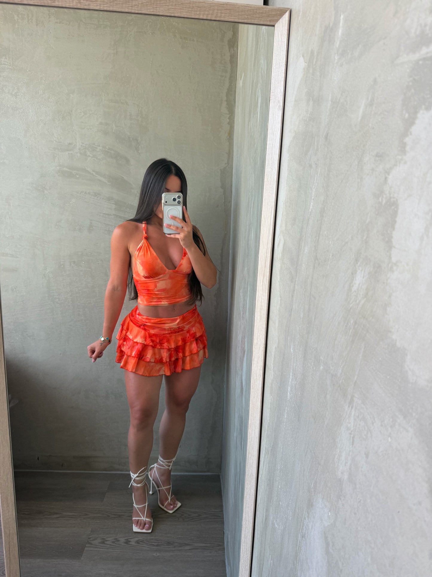 Floral Orange Skirt Set