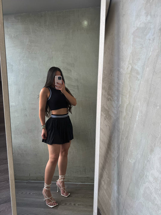 Black & White Pleated Skort Set